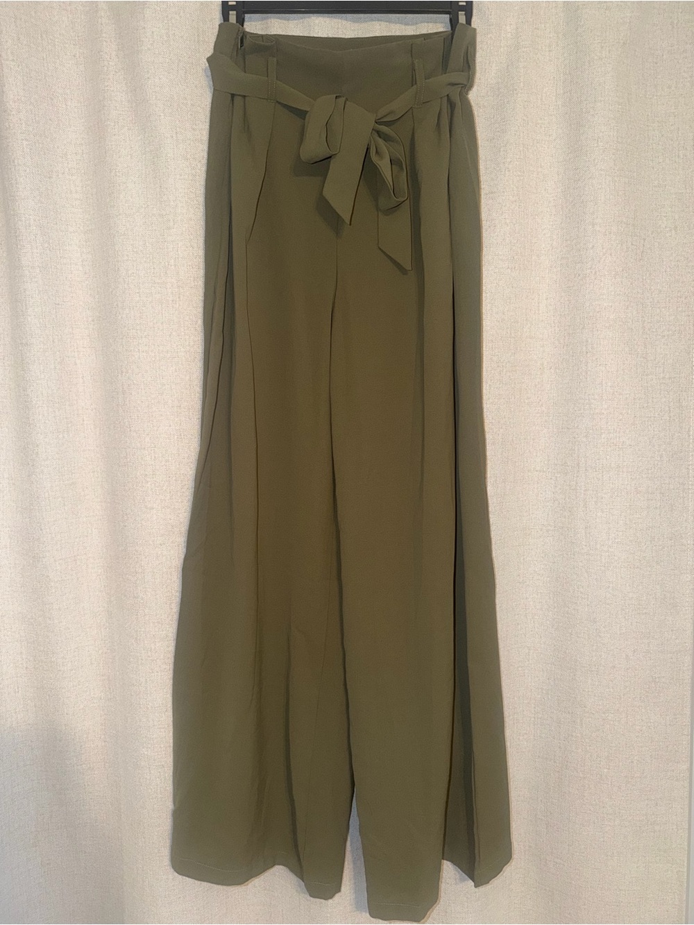 Olive High-Waist Paperbag Wide-Leg Pants
